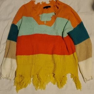 Colorful rough hem sweater
